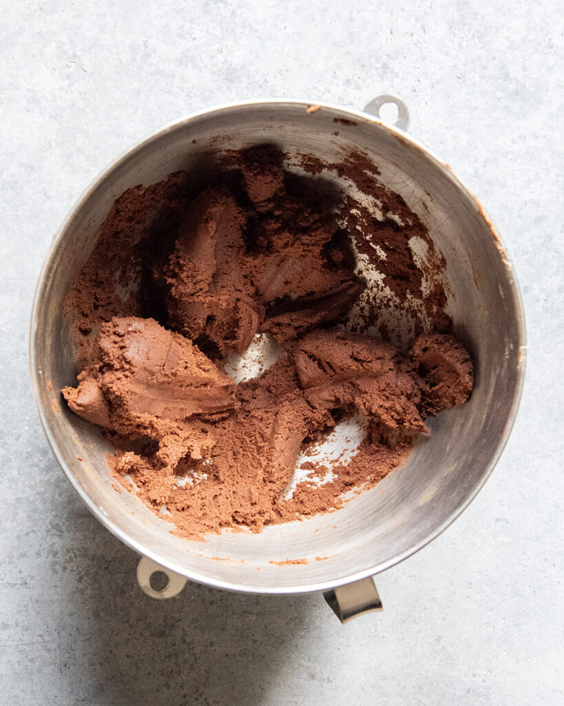 A bowl of a chocolate cookie dough.