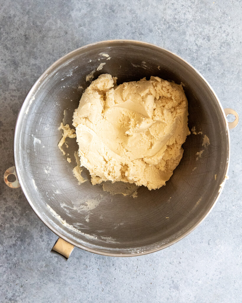 A mixing bowl of sugar cookie dough.