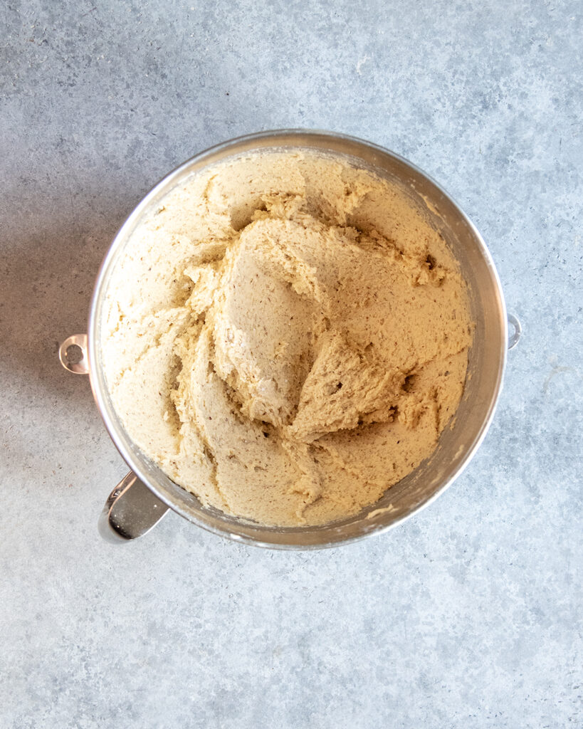 A bowl of raw cookie dough.