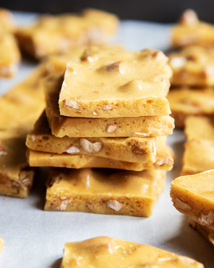 A stack of brittle candy pieces.