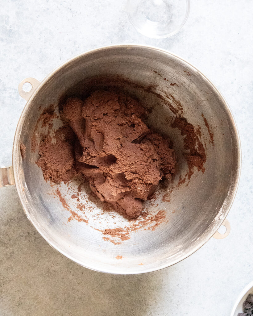 A bowl of a chocolate cookie dough.