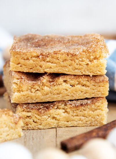 A stack of three snickerdoodle cookie bars.