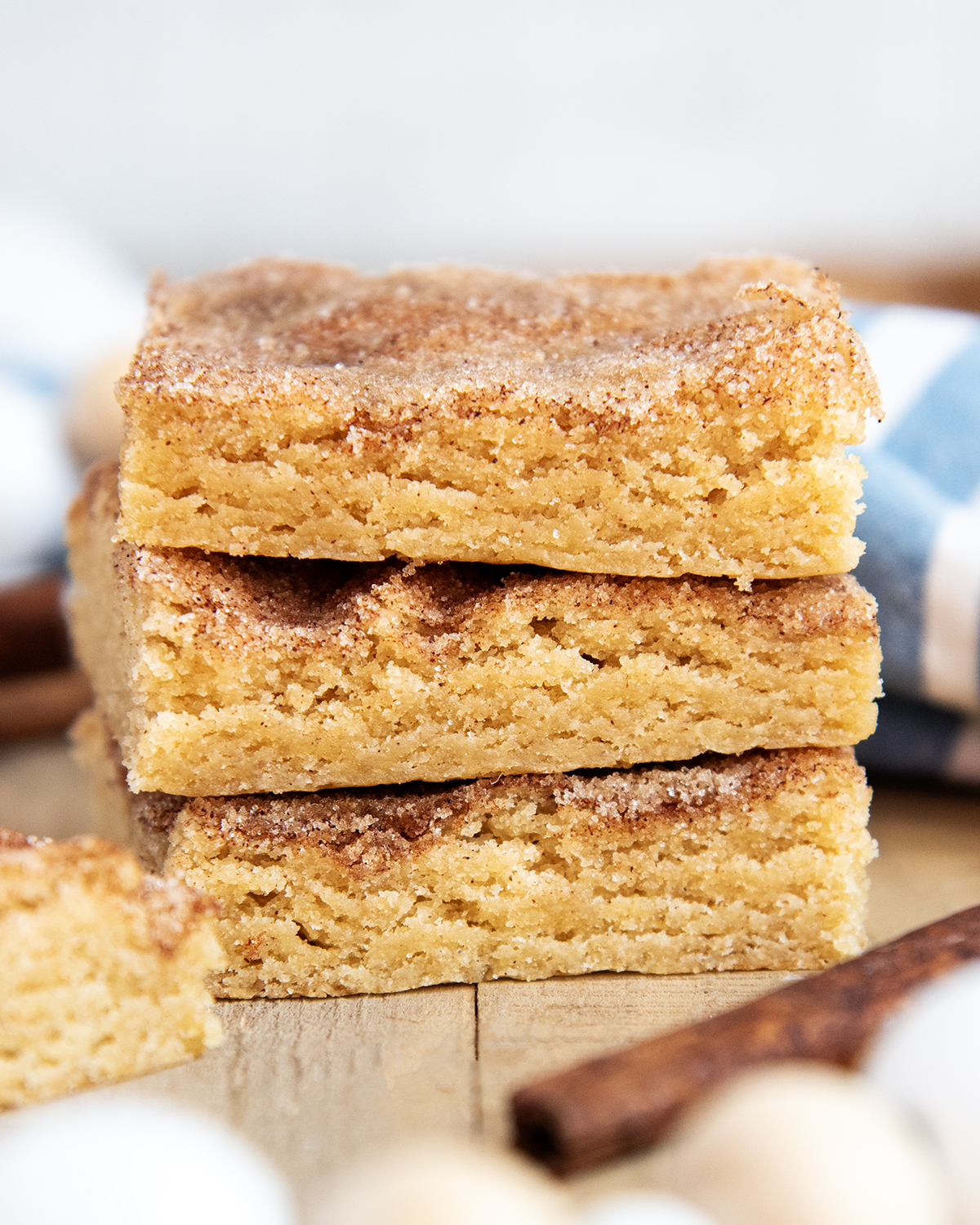 A stack of three snickerdoodle cookie bars.