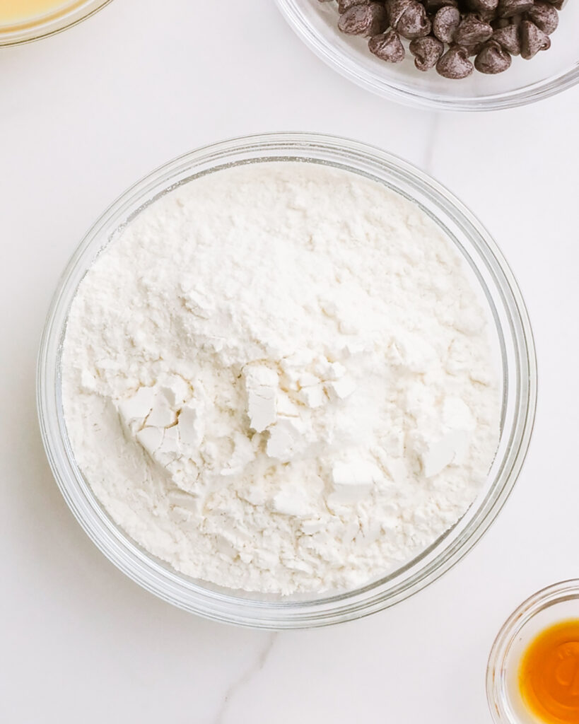 A bowl of heat treated all purpose flour.