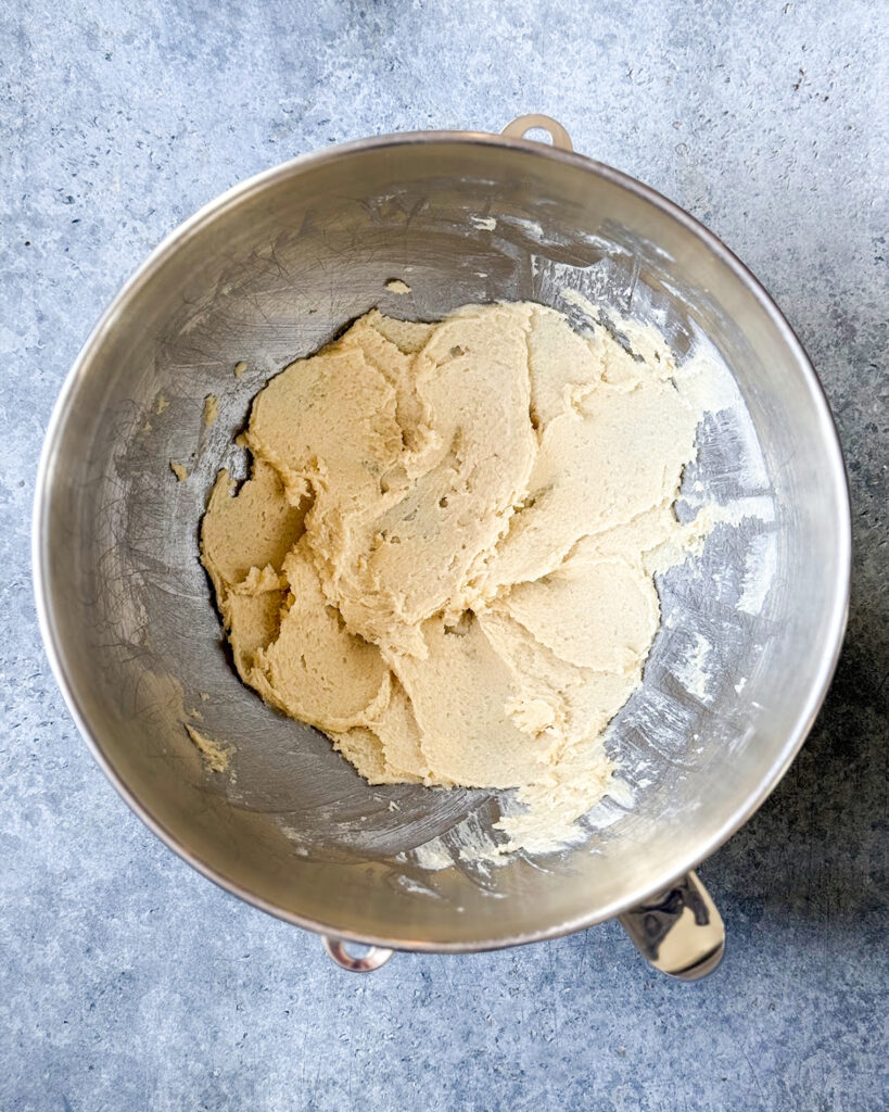 Creamed butter and sugar in a large mixing bowl.