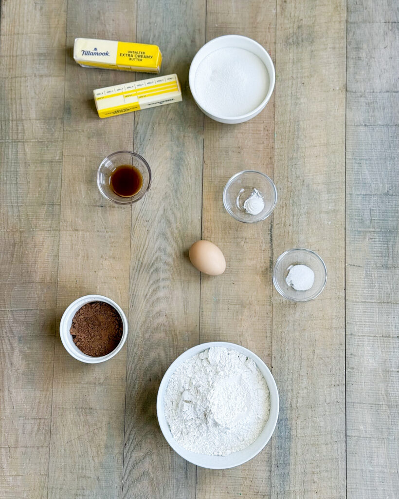 The ingredients needed to make checkerboard cookies. 