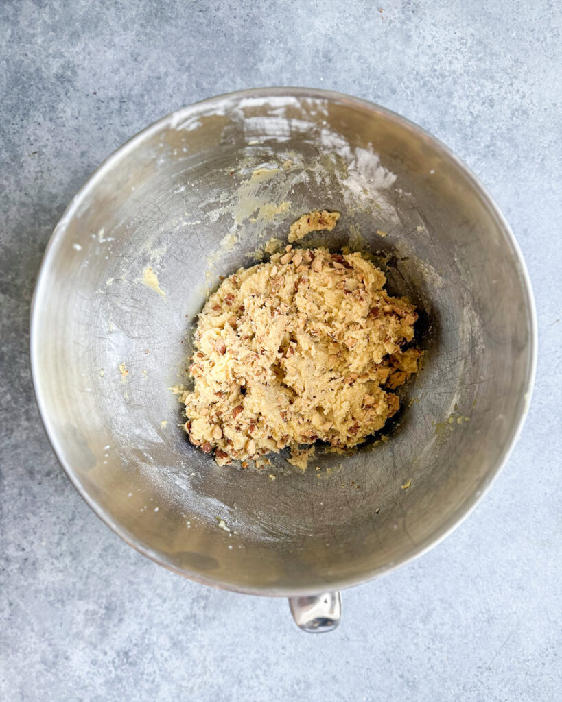 A bowl of almond biscotti dough.