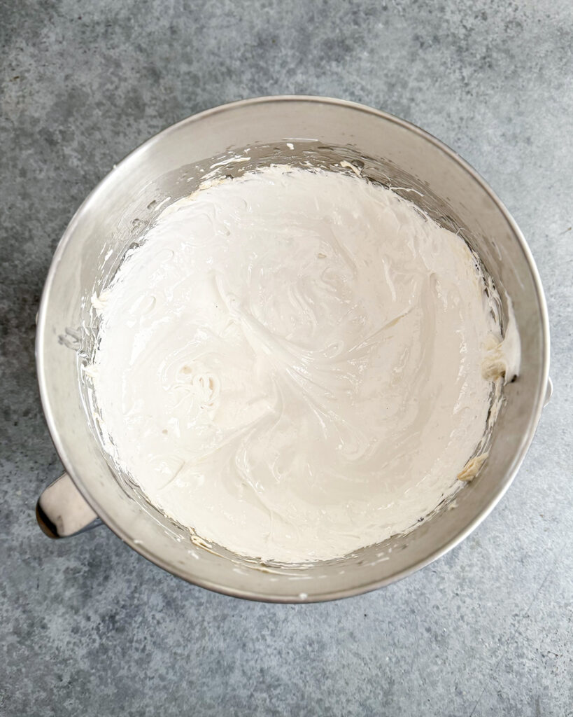 A fluffy white mixture in a bowl.