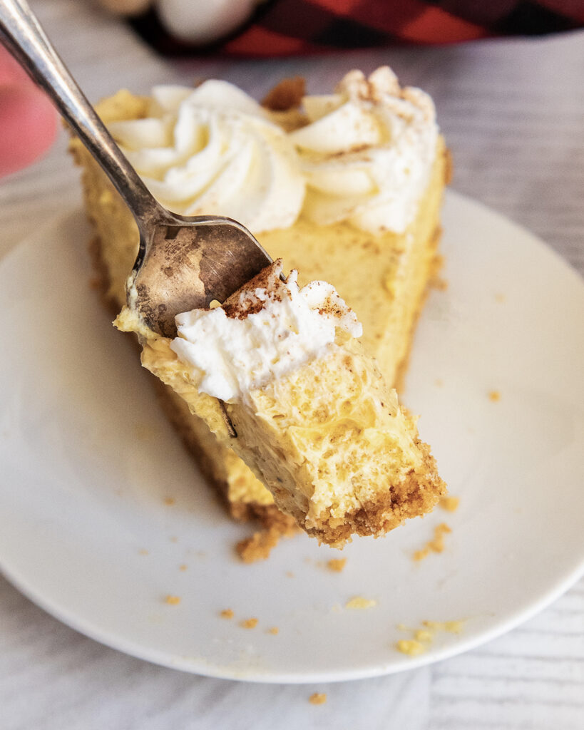 A forkful of eggnog pie.