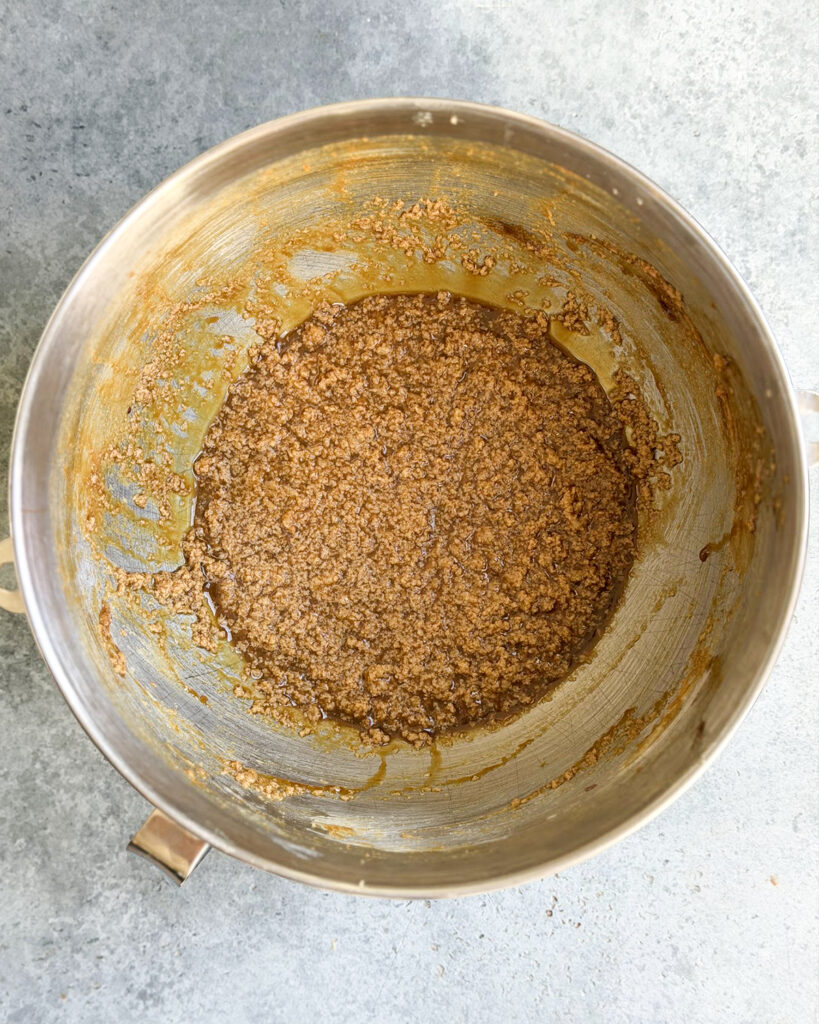 The wet ingredients needed to make gingerbread whoopie pies. It looks a bit curdled.