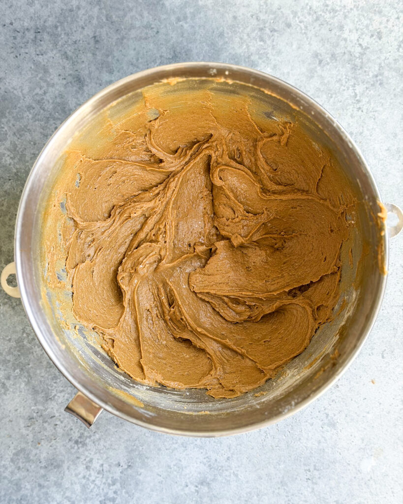 A wet, thick batter to make gingerbread whoopie pies.