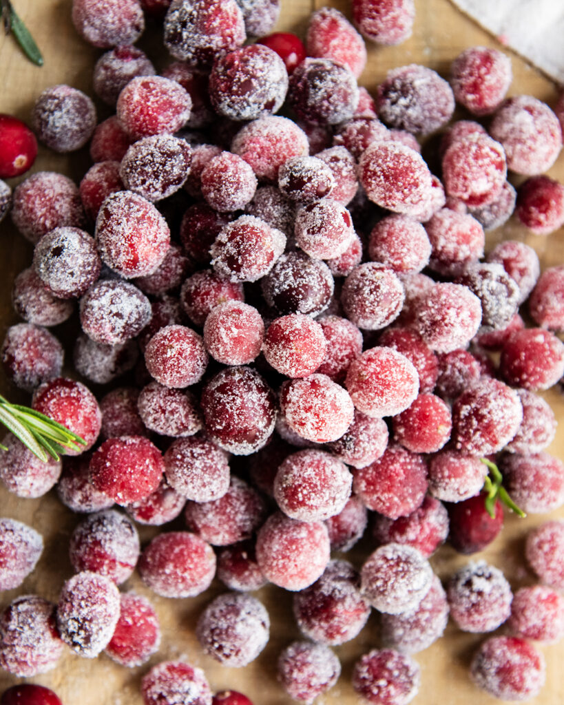 A pile of sugared cranberries.