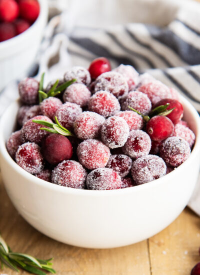 A bowl of sugared cranberries.