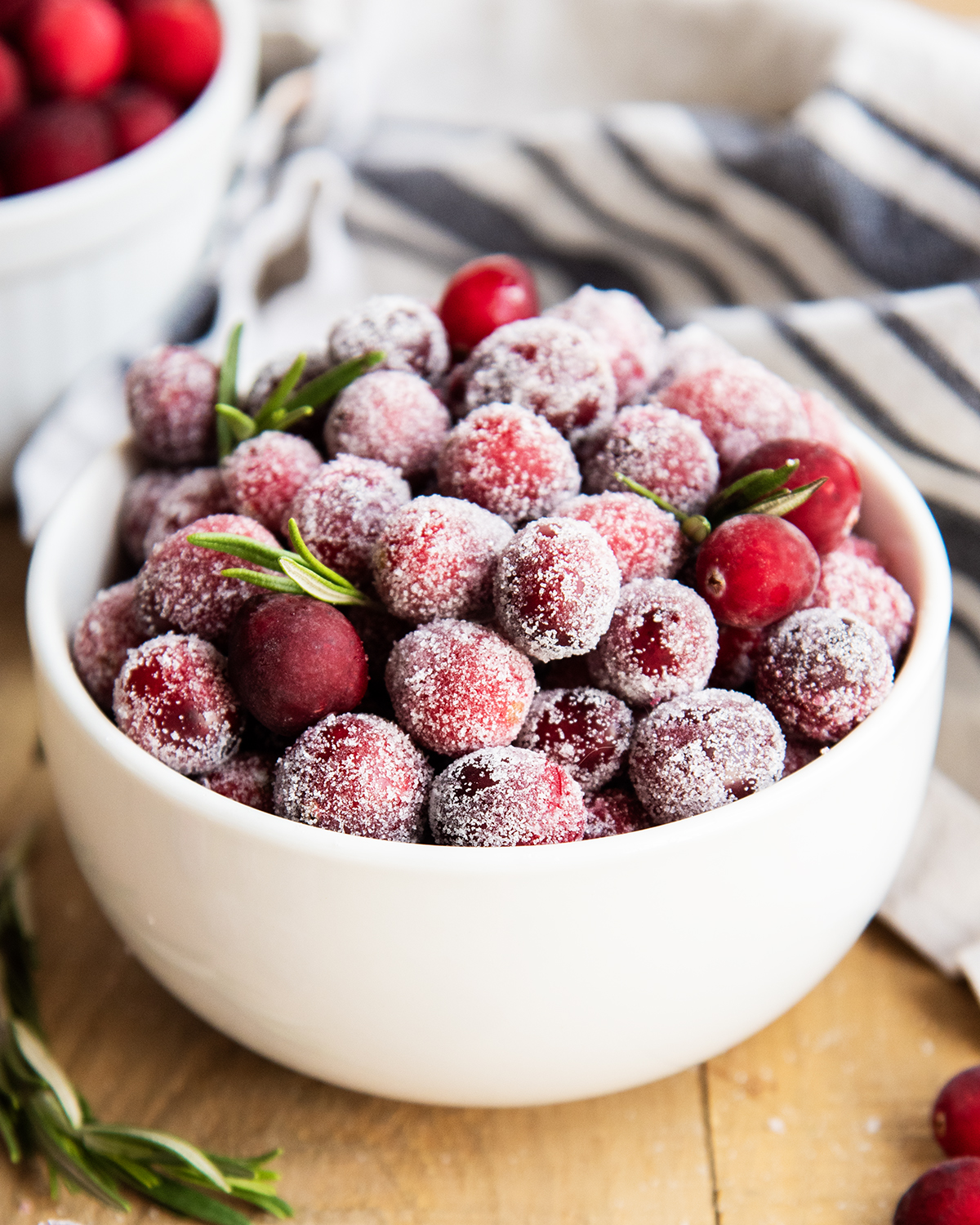 A bowl of sugared cranberries.