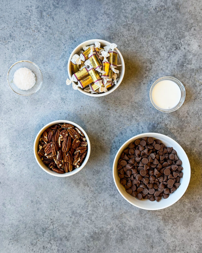 Bowls of the ingredients needed to make Turtle Bark. 