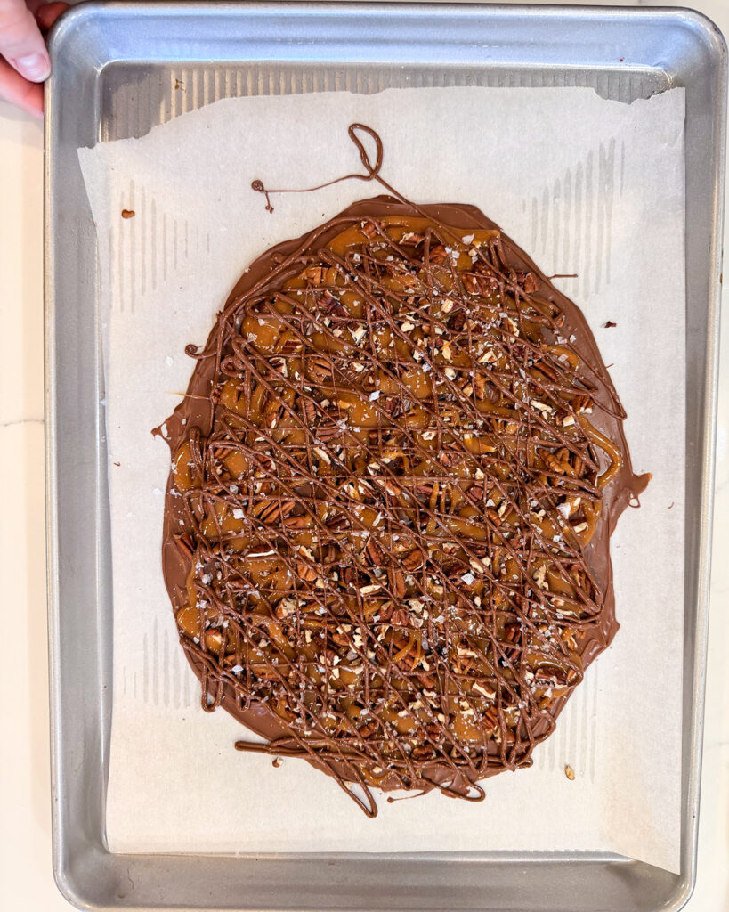 An above view of turtle bark on a cookie sheet.