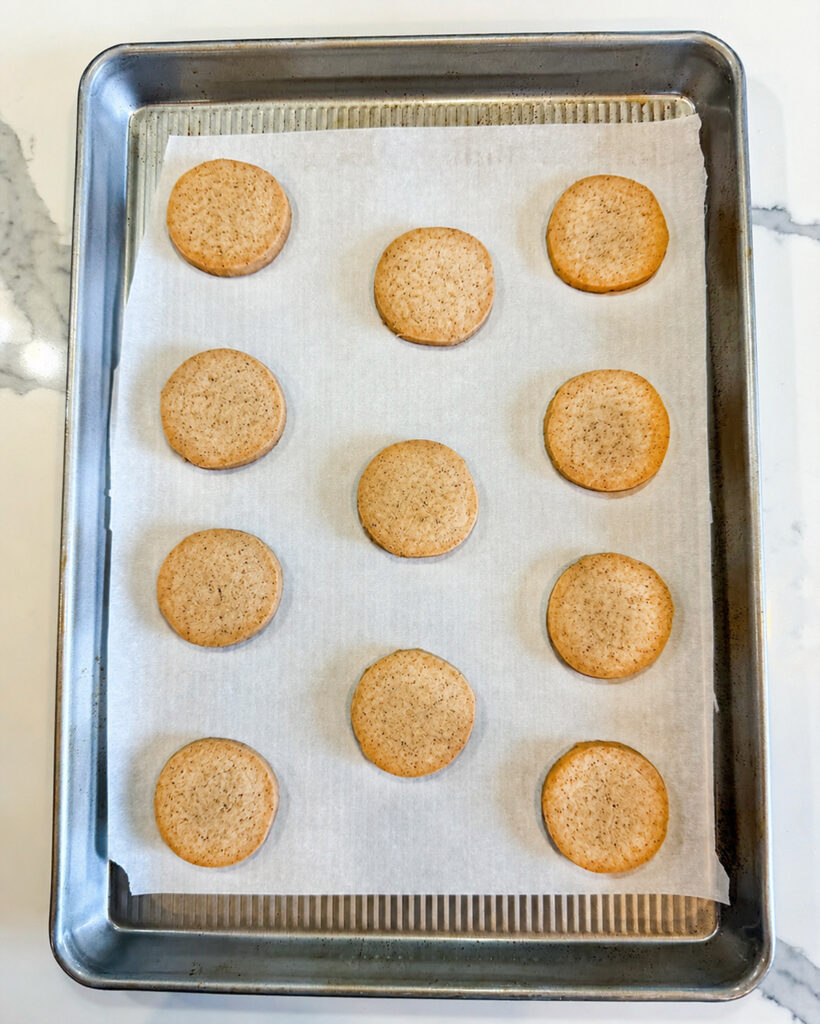 Baked Chai Shortbread Cookies on a cookie sheet. 