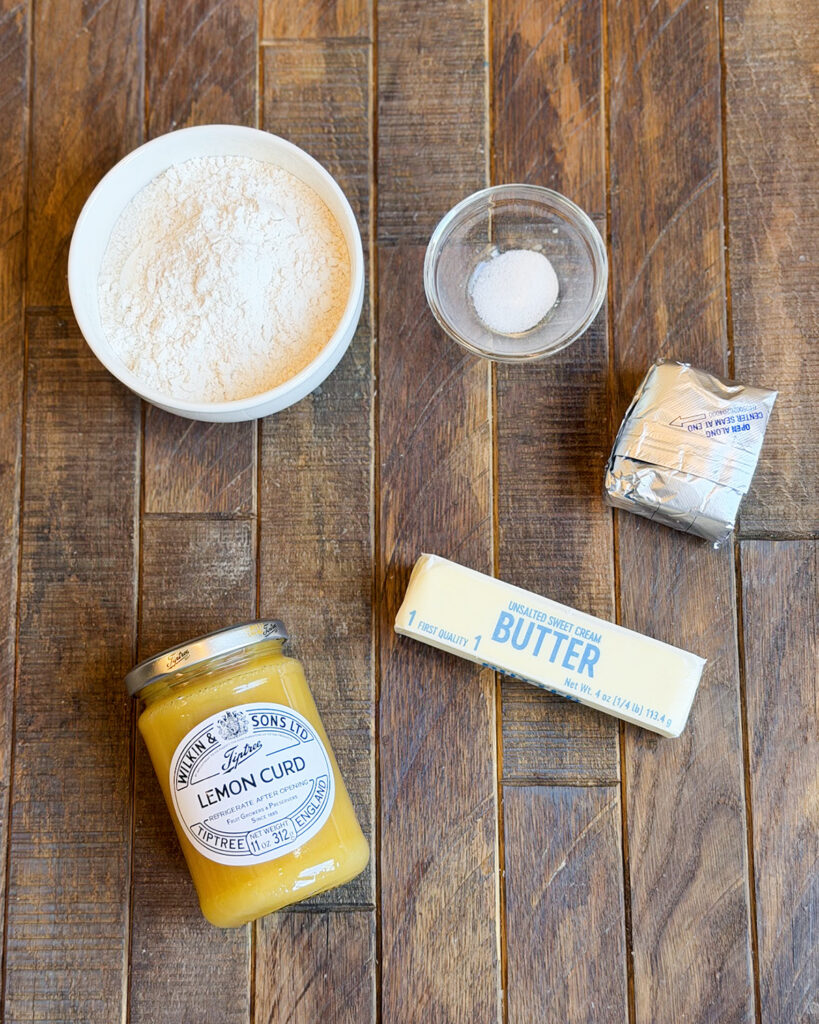 An above view of the ingredients needed to make Lemon Tassies.