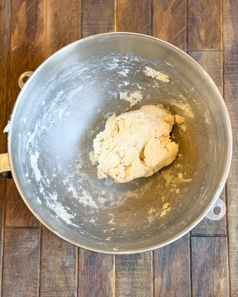 Cream cheese tassie dough in a mixing bowl.
