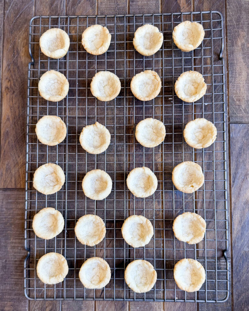Tassie shells on a cooling rack.